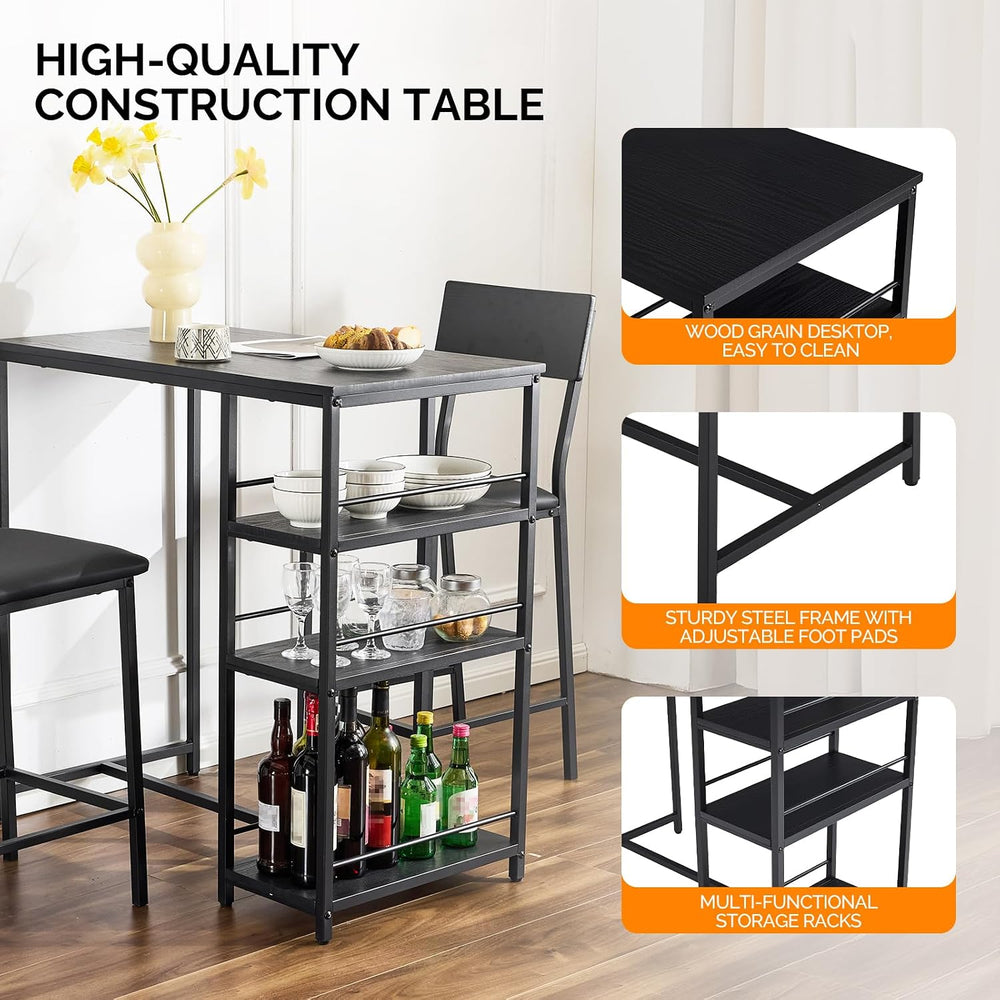 VINGLI Dining Table Set for 2, Kitchen Breakfast Counter Height Small 3 Piece...