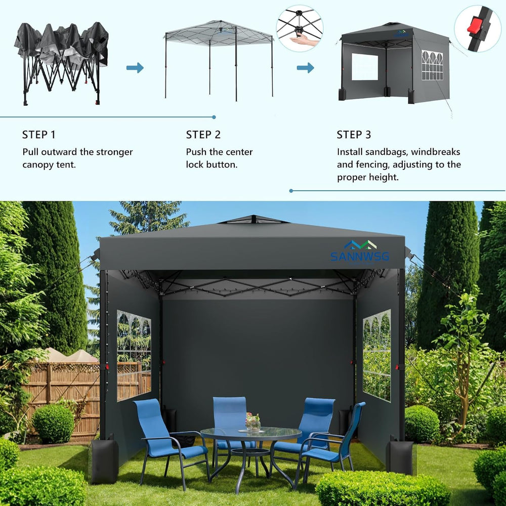 10X10 Pop Up Canopy Tent with 3 Sidewalls,Easy Up Canopy,Commercial Instant S...