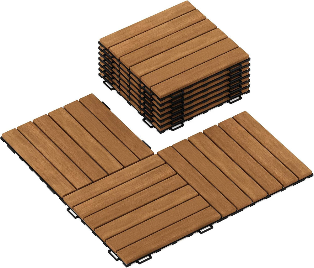 Furinno FG181034 Tioman Floor Decking Wood Tile, Natural (Pack of 10)