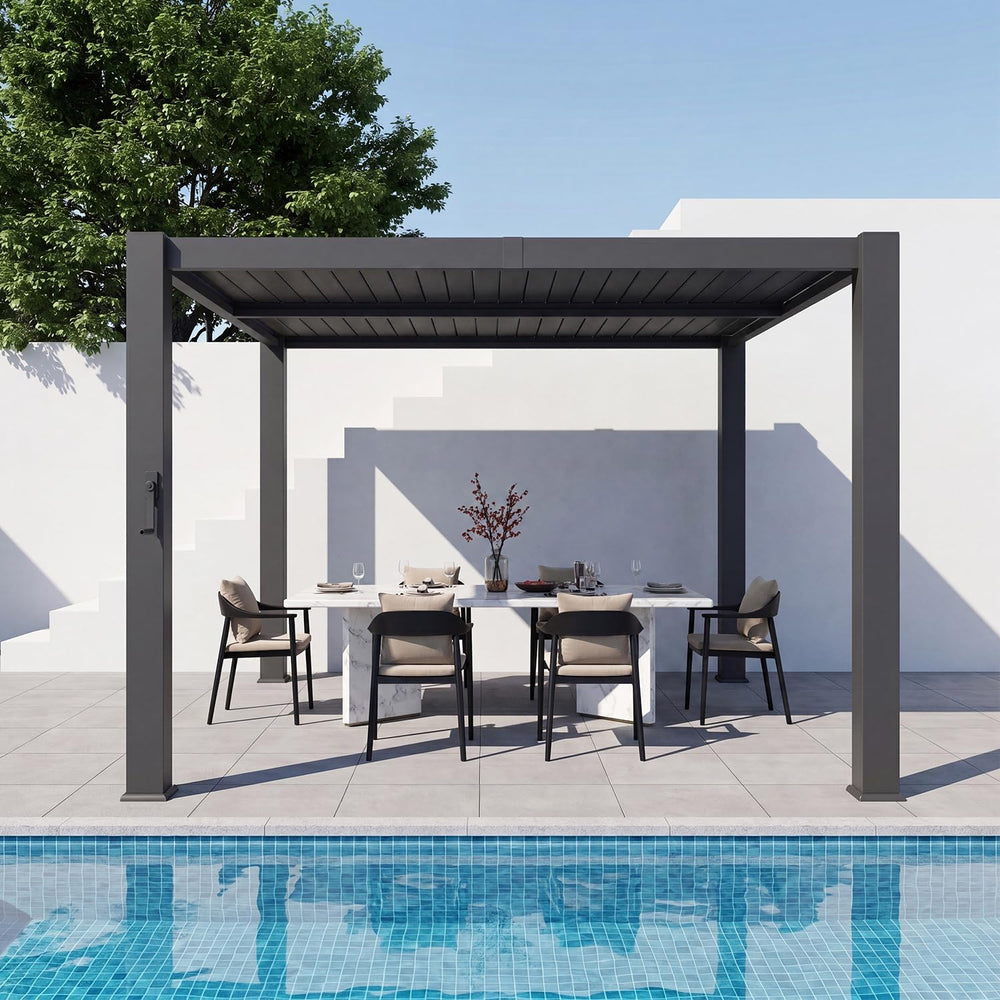 Aoxun Louvered Pergola 10x10, 3.8" Thick Posts, 82.5 MPH Wind Resistance