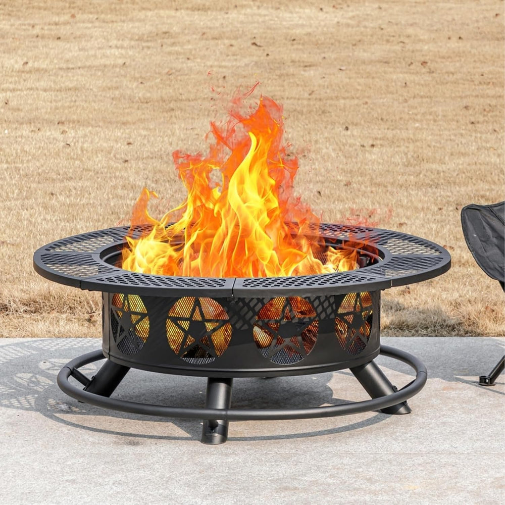 Outvue 36 Inch Outdoor Fire Pits with 2 Grills, Lid & Poker
