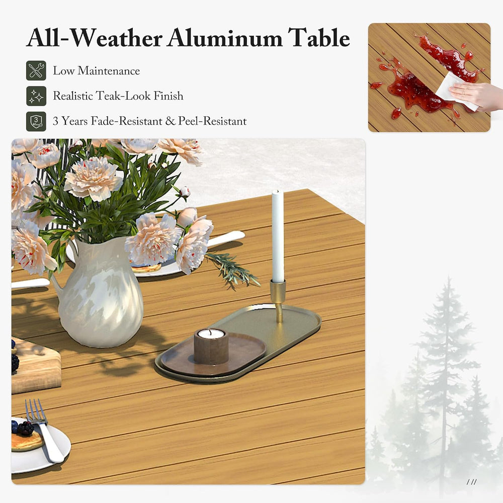 PURPLE LEAF 7 Pieces Patio Dining Set Teak-Finish Aluminum Table and Chairs