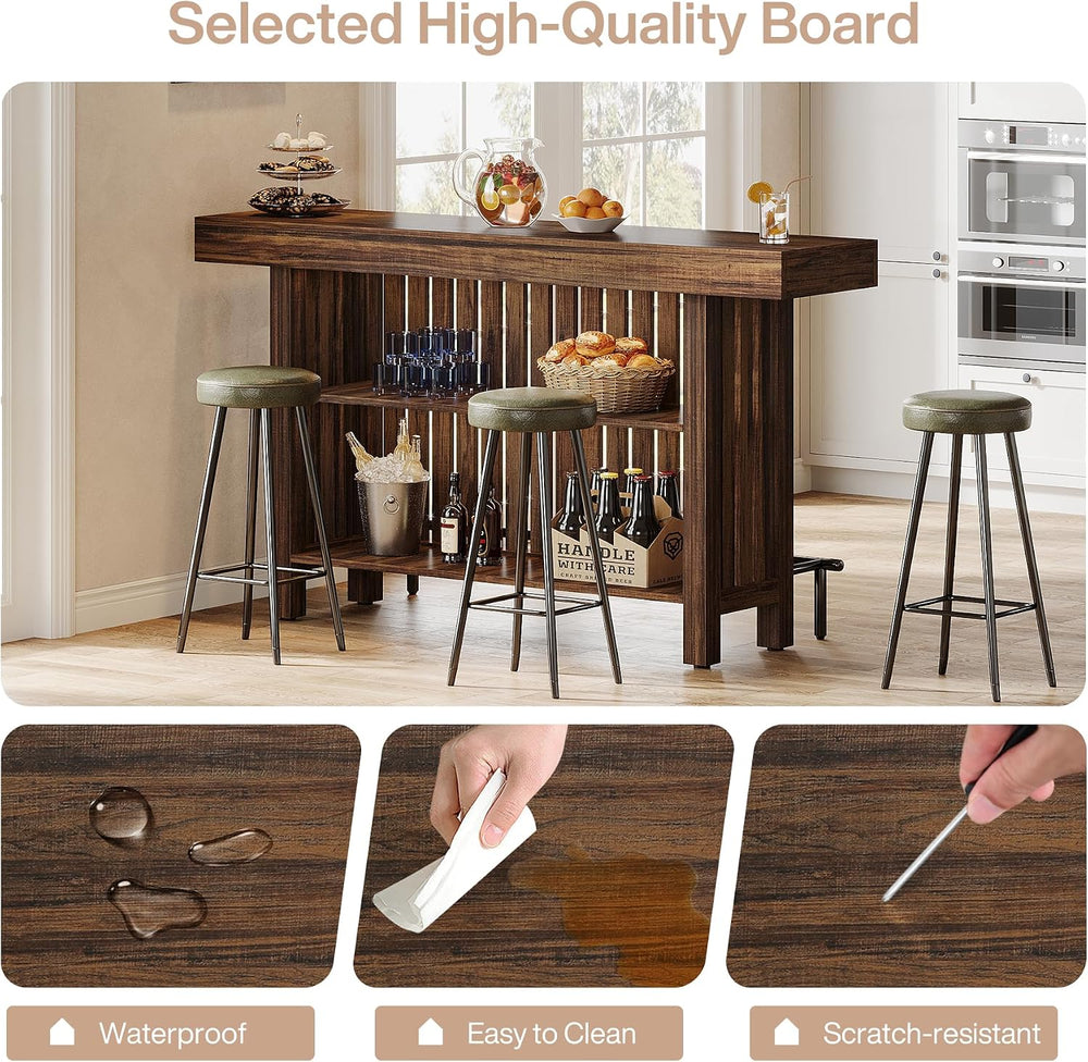 Tribesigns 63" Large Bar Table, 2-Tier Counter Height Table with Footrest