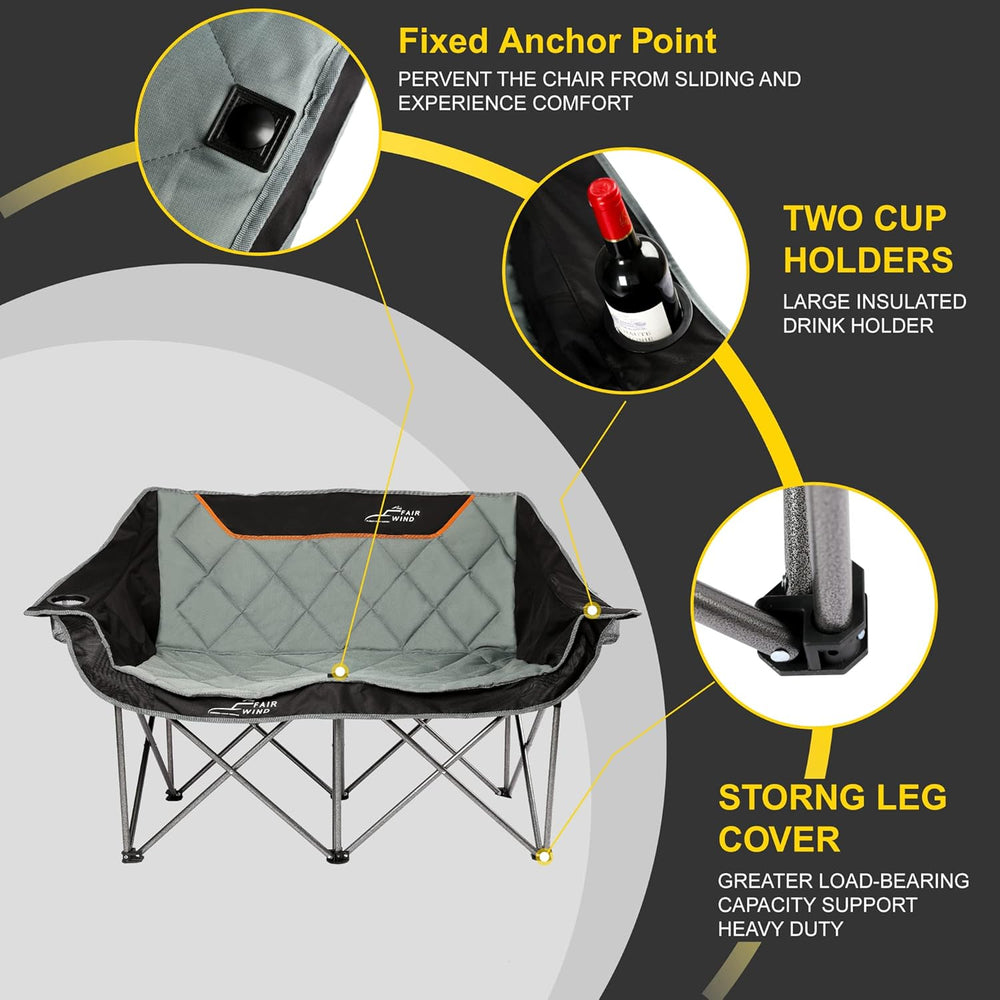 FAIR WIND Oversized Fully Padded Camping Chair Folding Loveseat Camping Couch...