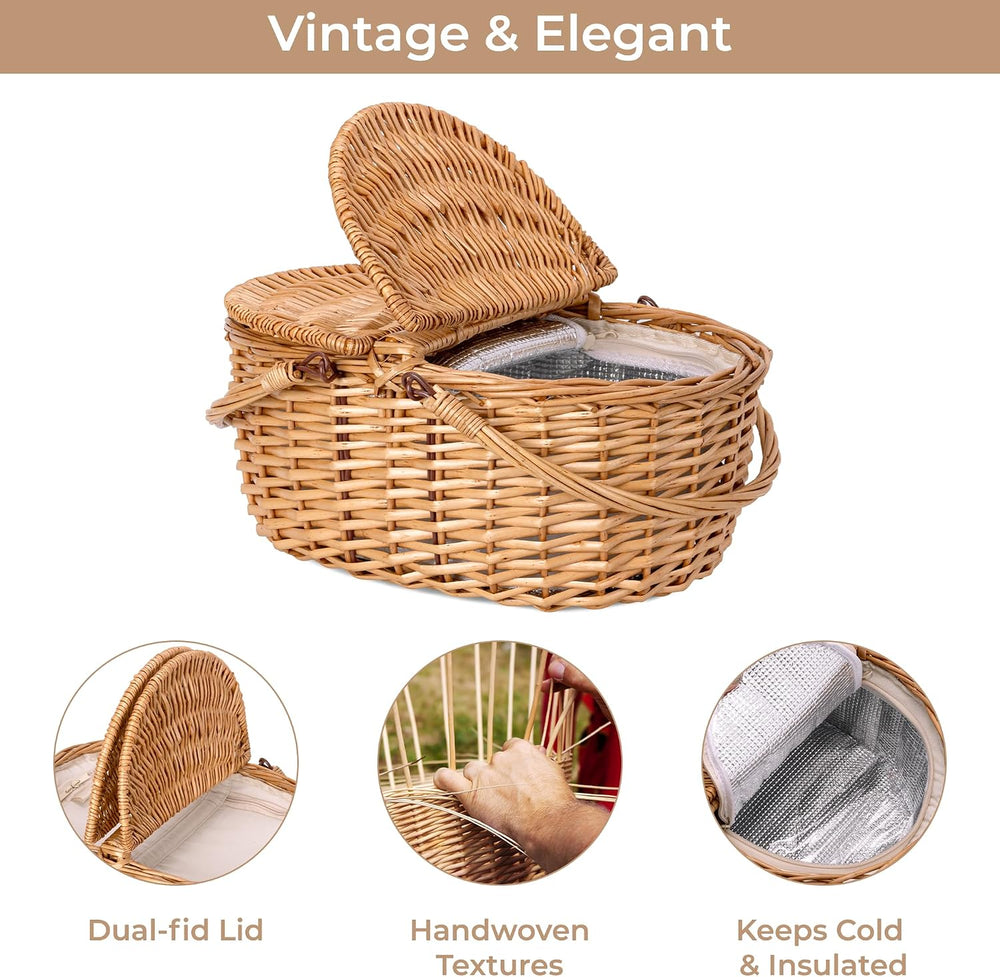 GRANNY SAYS Picnic Basket with Lid, Picnic Basket Cooler with Handles