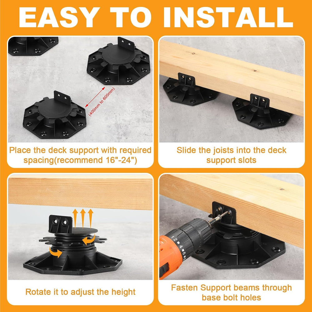 Timtin 24 Pack Adjustable Deck Support Pedestals, 1-3/16 to 2-3/8 in