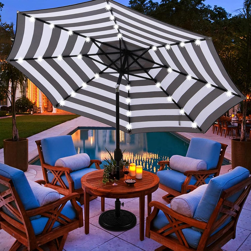 Blissun 9 ft Solar Umbrella 32 LED Lighted Patio Umbrella Table Market Umbrel...