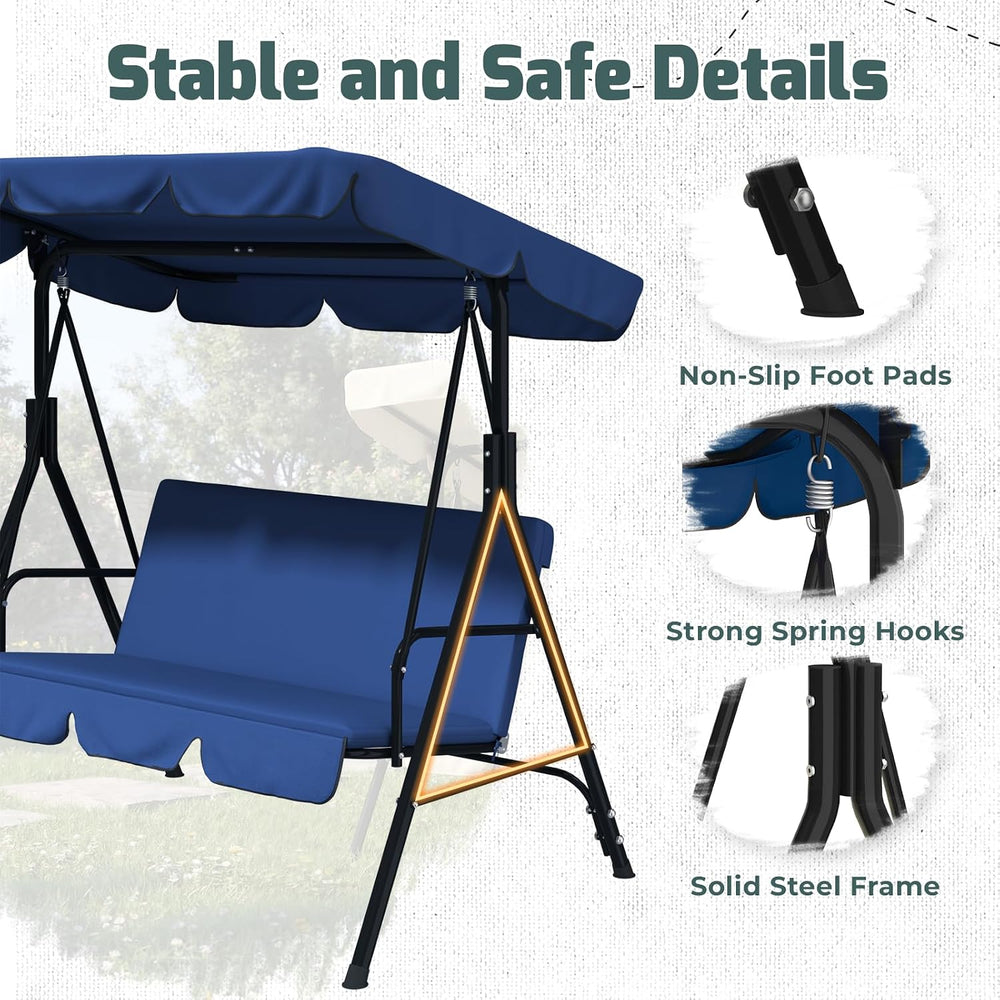 AECOJOY Porch Swing with Stand, 3-Seat Outdoor Clearance Porch Swings for Adu...