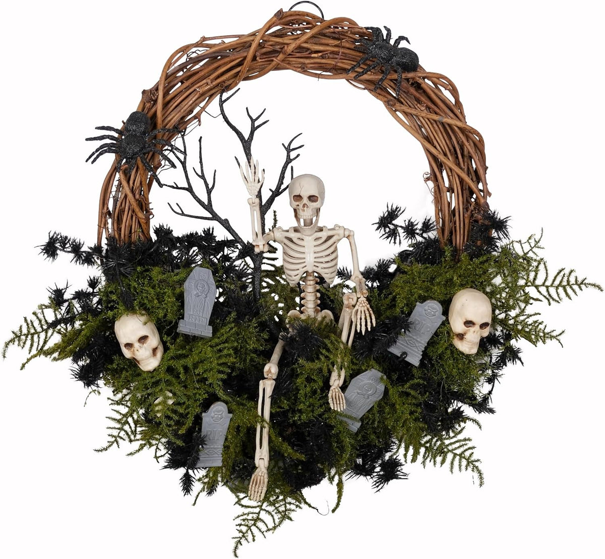 20" Halloween Wreath for Front Door - Halloween Skeleton Skull Wreath Decoration for Home Door Wall Porch Indoor/Outdoor - Unique Design, Handcrafted, 20 Inch Diameter