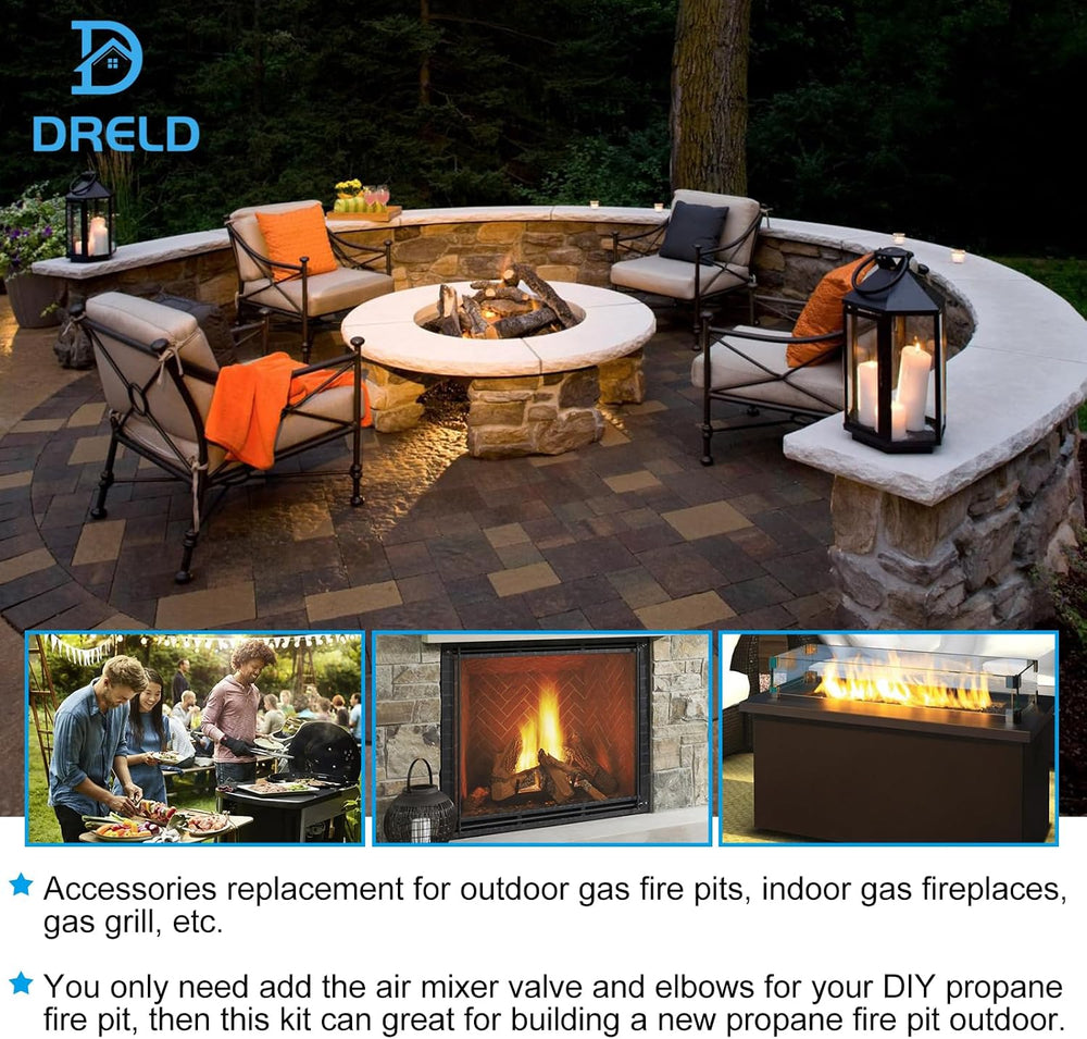 DRELD Propane Gas Fire Pit Fireplace Valve Control System Kit Assembly
