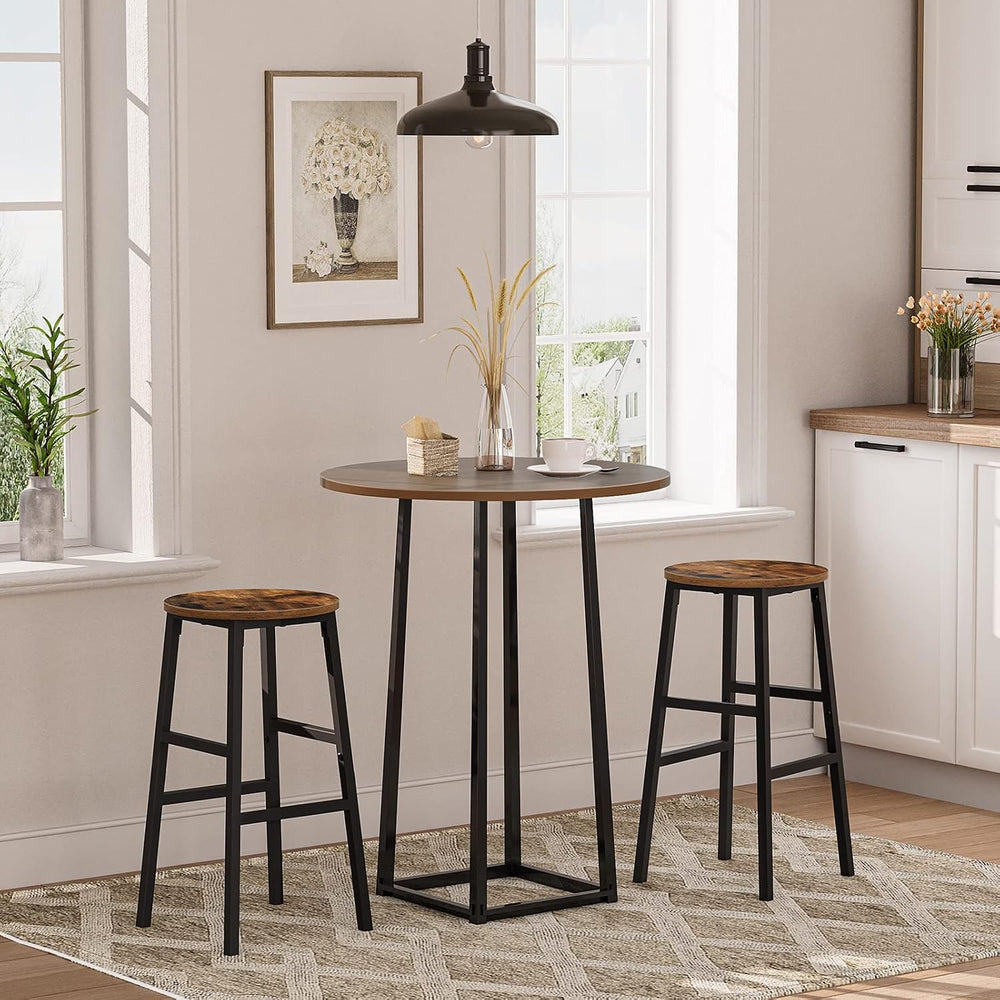 MAHANCRIS Bar Stools, Set of 2 Round Bar Chairs with Footrest, 24.4 Inch Kitc...