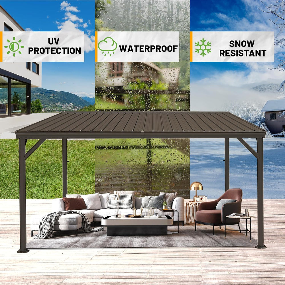Lean to Patio Outdoor Metal Gazebo 12'x16' Wall Mounted Pergola