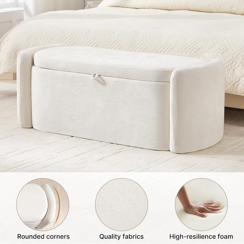 Oval Ottoman Bench with 20 Gal Storage Space Upholstered Chenille Seating End...