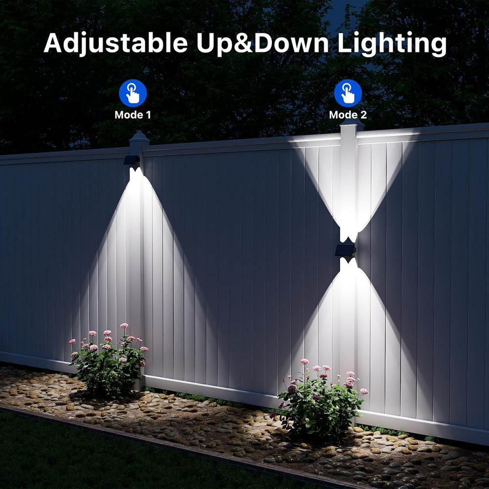 4 Pack Cool White Solar Power Fence Wall Light Outside Up and Down