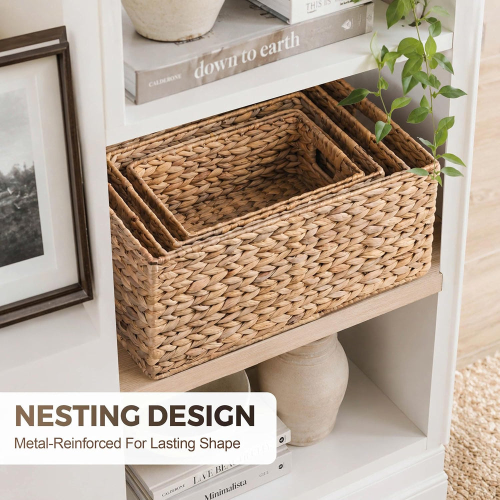 M4DECOR Set of 4 Water Hyacinth Storage Baskets for Shelves – Handwoven Wicke...
