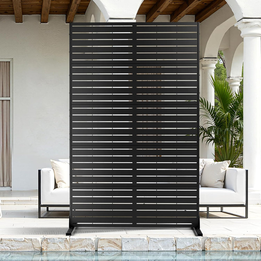 Metal Freestanding Privacy Screen Panels, Black Louvered