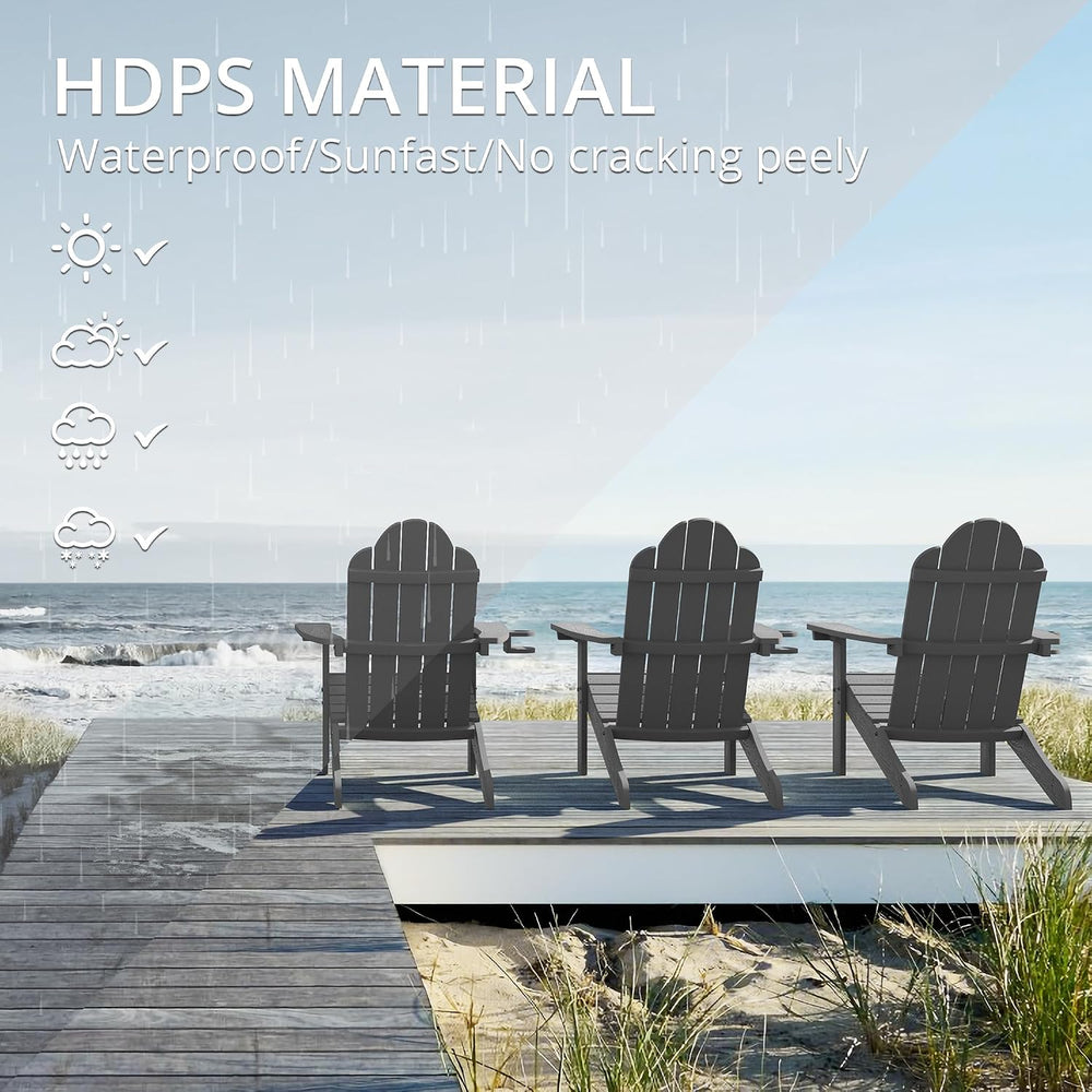 LUE BONA HDPS Outdoor Adirondack Chair, Cup Holder, Set of 4, Dark Gray