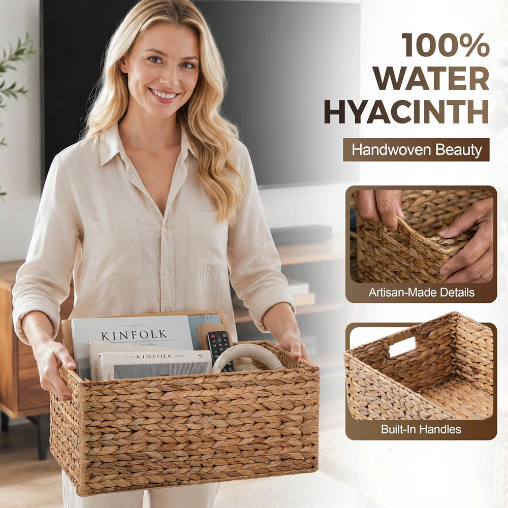 M4DECOR Set of 4 Water Hyacinth Storage Baskets for Shelves – Handwoven Wicke...