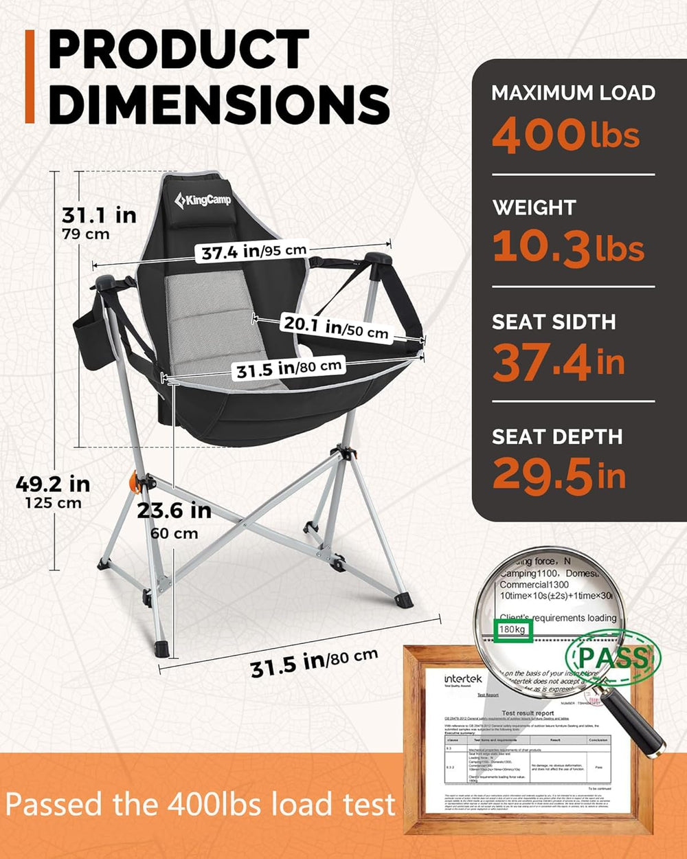KingCamp Hammock Camping Chair, 400lbs Heavy Duty Swing Chairs for Adults