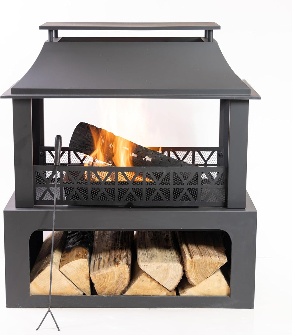 36" Rectangular Steel Outdoor Wood Burning Fireplace - Outdoor Fireplace...