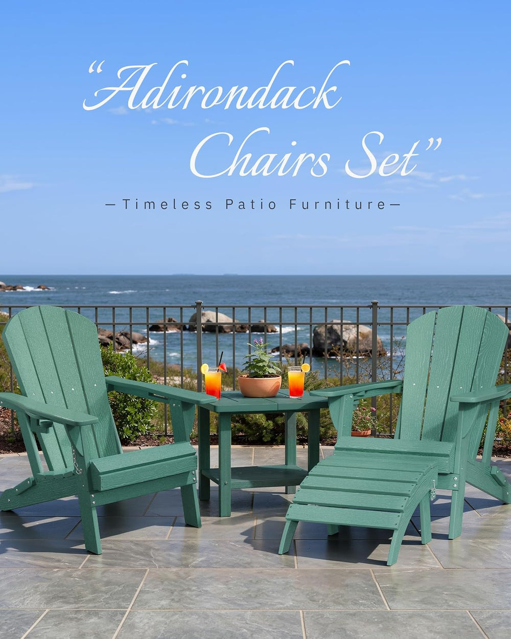 AreShark HDPE Folding Adirondack Chair with Cup Holder, Aruba