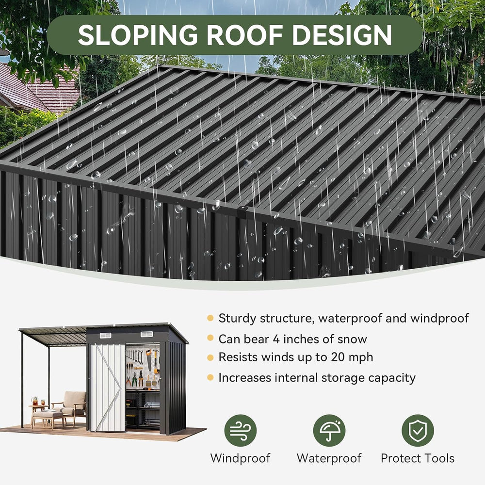 Aoxun 7x6FT Outdoor Storage Shed & Hardtop Canopy Gazebo Combo
