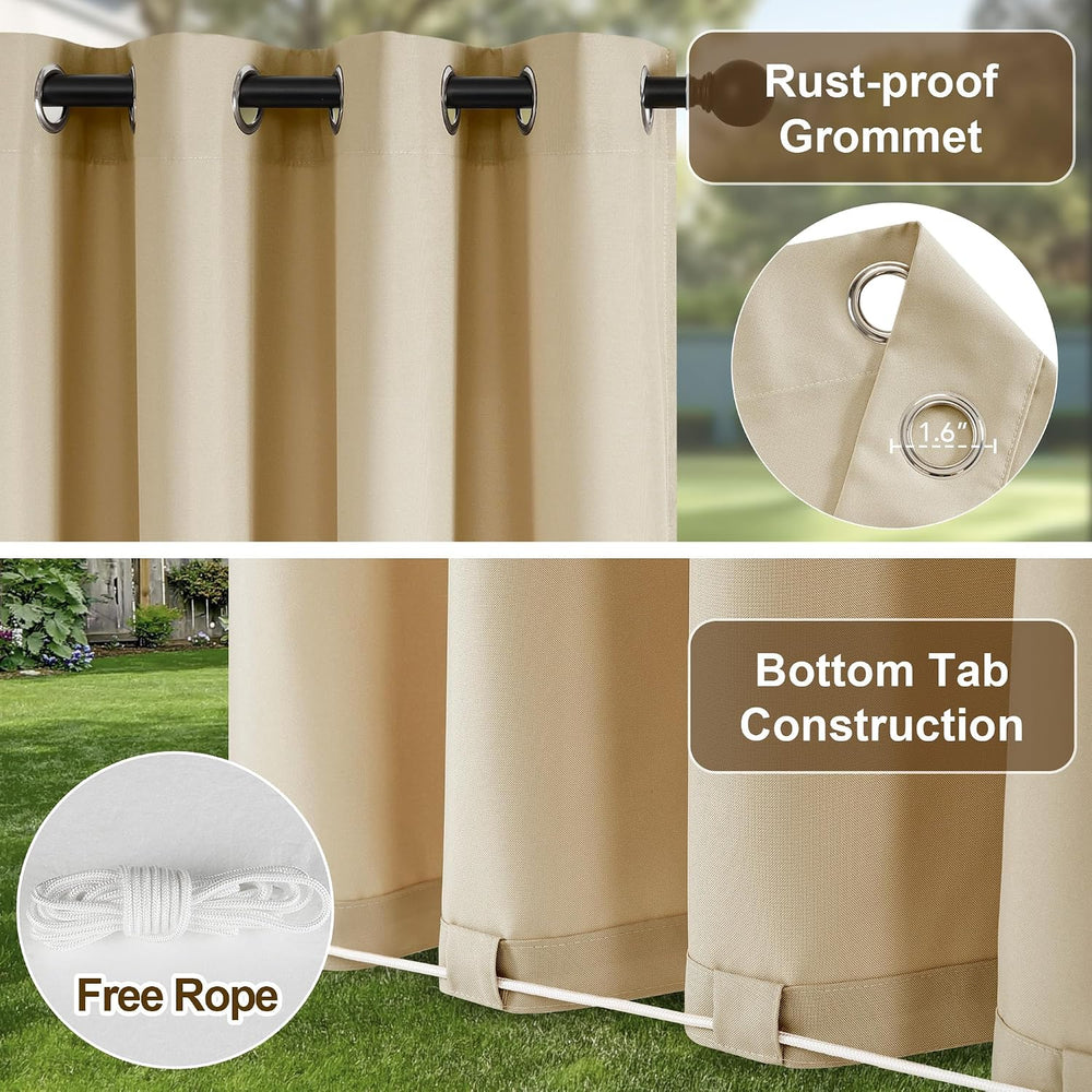 NICETOWN Outdoor Curtains for Patio Waterproof with Zipper Connects 2 PCs