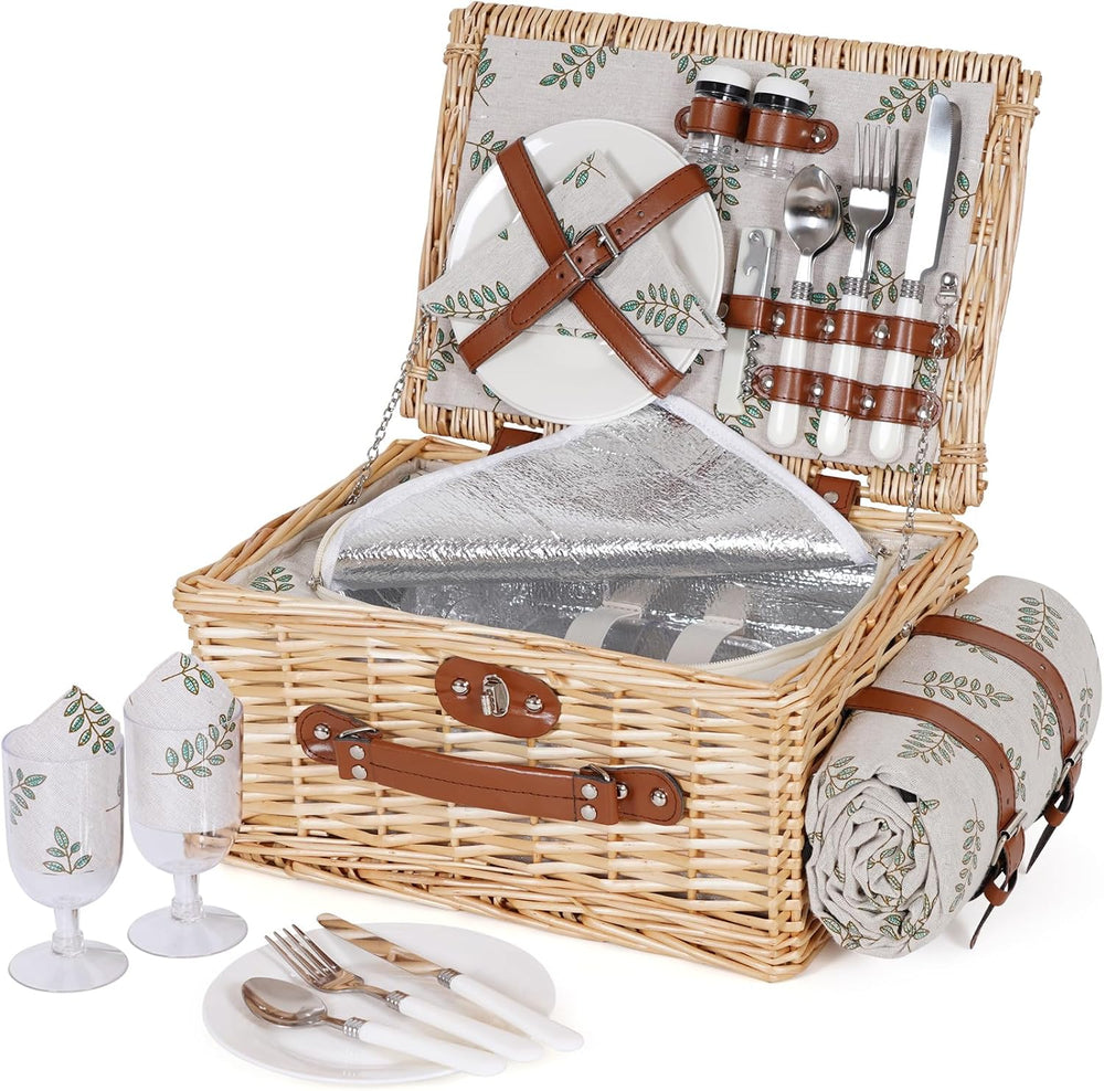 HappyPicnic Picnic Basket Set for 2, Durable Wicker with Cutlery Kit