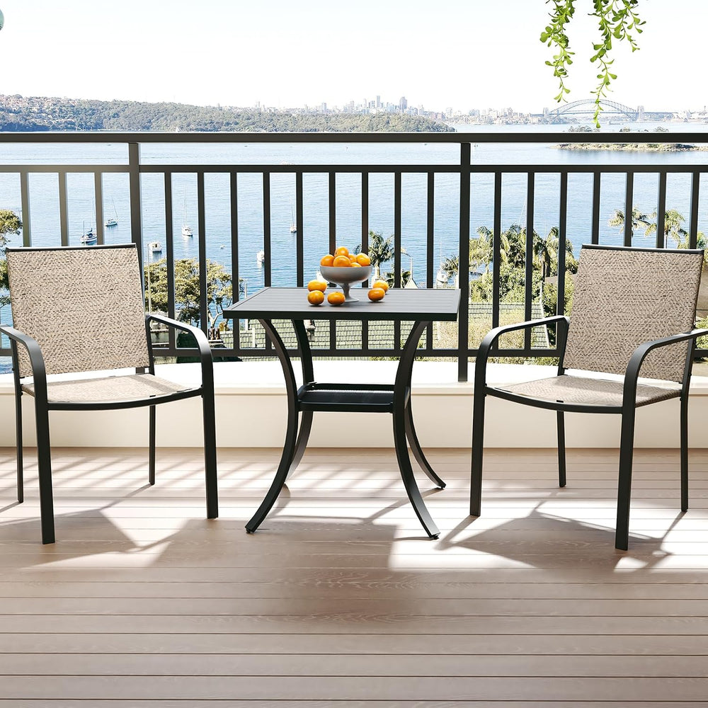 Anmutig Outdoor Bistro Set for 2, Stackable Chairs & Square Table, Beige