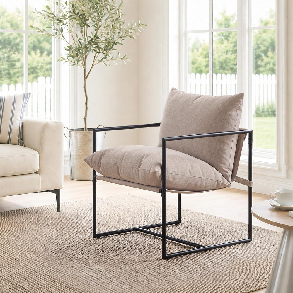 Modern Accent Chair, Upholstered Reading Sling Chair with Metal Frame and Sof...