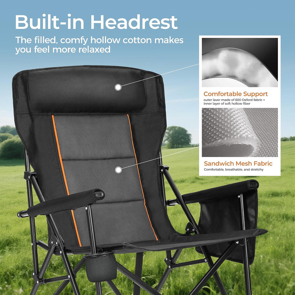 ALPHA CAMP Heavy Duty Camping Chairs with Cup Holder Oversized Folding Chair ...