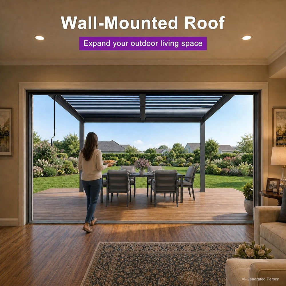 PURPLE LEAF Wall Mounted Pergola 8' x 10' Louvered Pergola, Aluminum ...