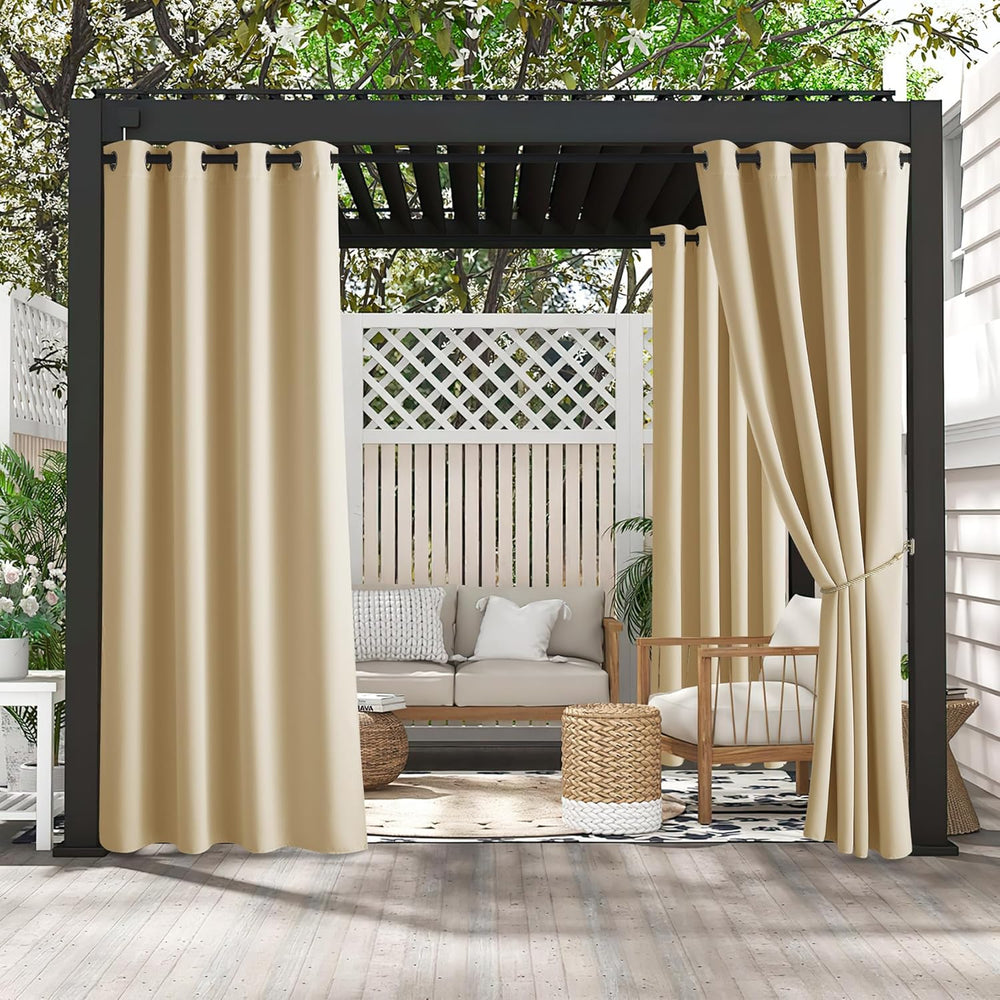 RYB HOME 2 Panels Fade Resistant Outdoor Curtains for Waterproof Blackout