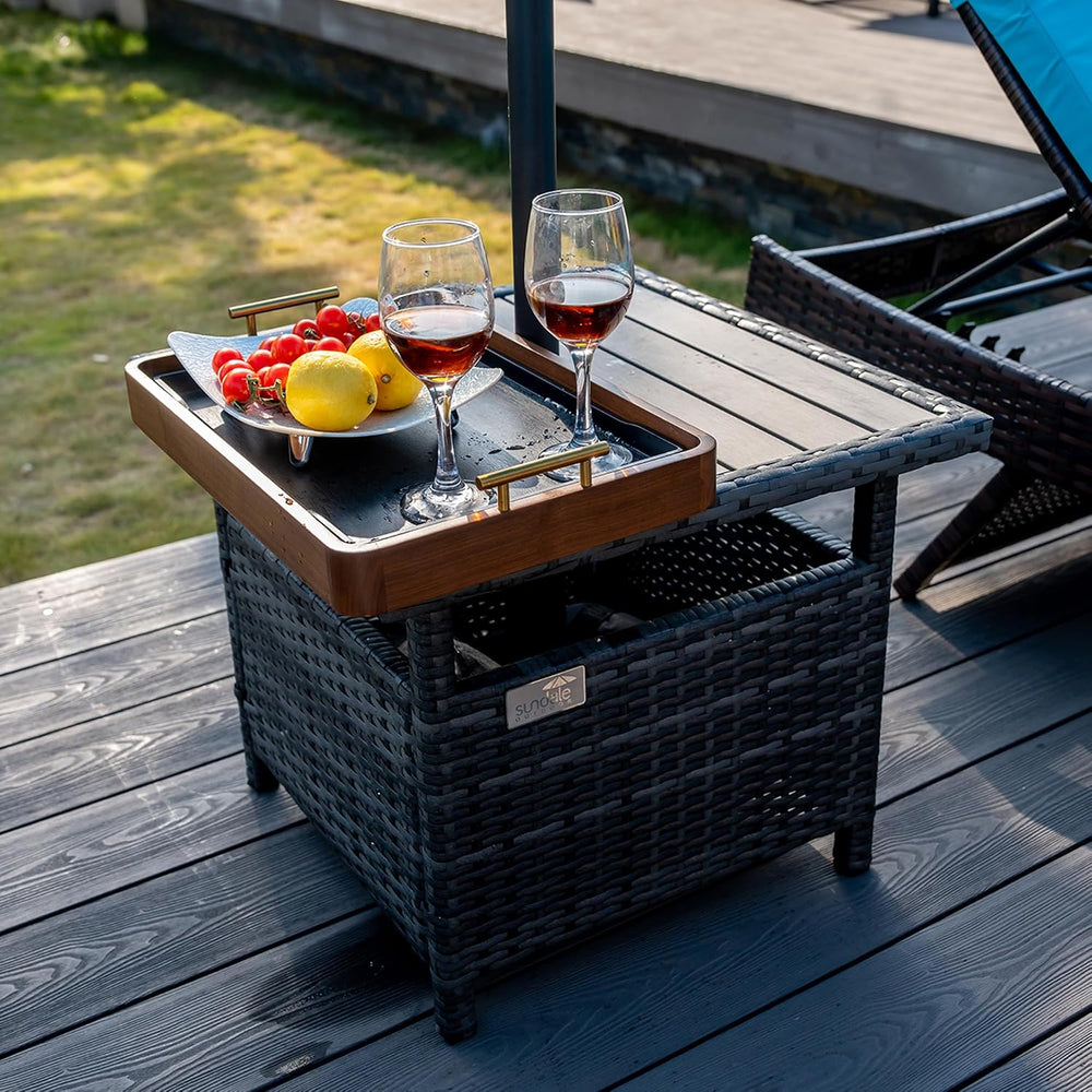 Sundale 22" Gray Patio Side Table, Wicker Umbrella Stand