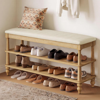 VASAGLE 2-Tier Shoe Bench, Wooden Entryway Bench, 39.4 Inches Width