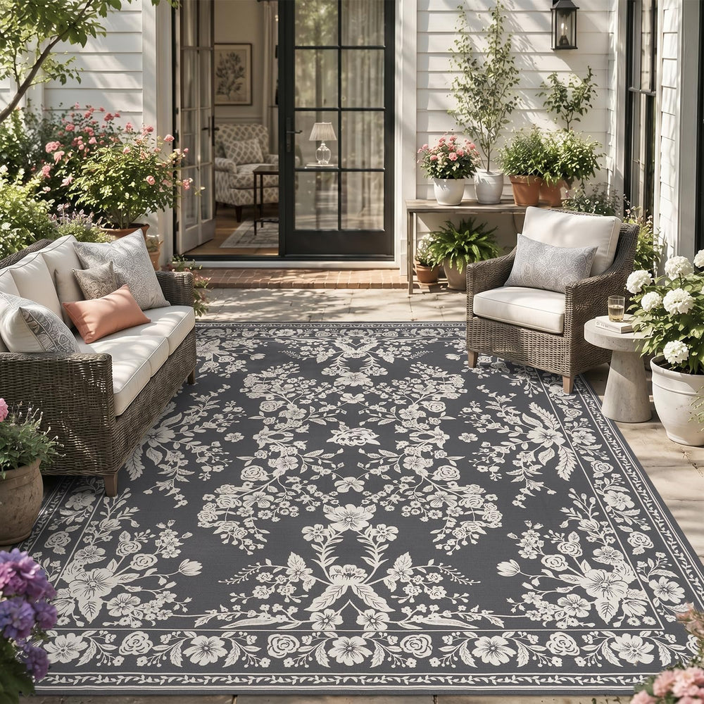 AMOAMI-Outdoor Rug-Patio Rug 5x8 ft Quick Dry Machine Washable Flatweave Text...
