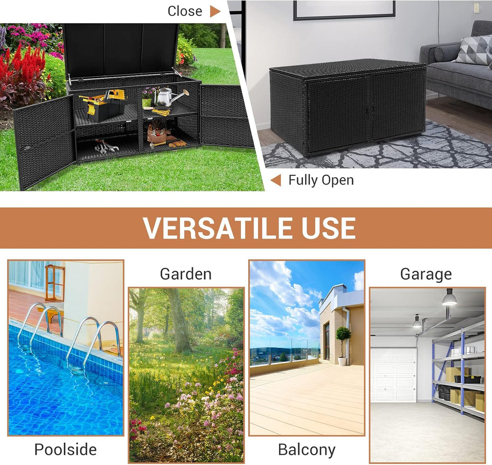Giantex Rattan Deck Box Outdoor&Indoor 88 Gallon Wicker Storage Bench W/S...