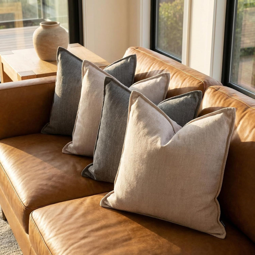18x18 Inches Throw Pillow Covers Set of 4 Soft Textured Chenille Decorative C...