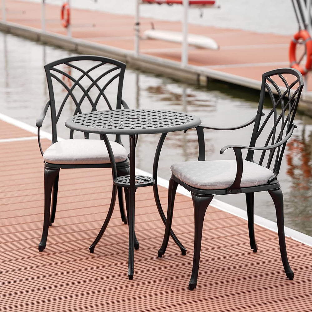3 Piece Patio Bistro Set with Cushions, Outdoor Bistro Table and Chairs Set o...
