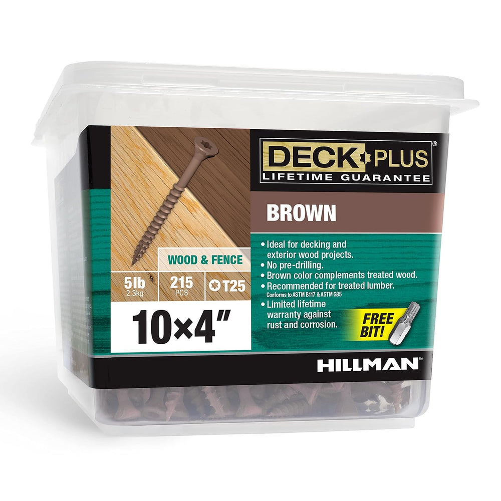 Deck Plus Deck Screws, #10 x 4in, 215 Pieces,5 Lb Box, Brown