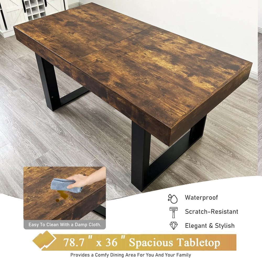 9-Piece Extendable Dining Table Set for 8, 63-78 Inch Rustic Brown Kitchen Ta...
