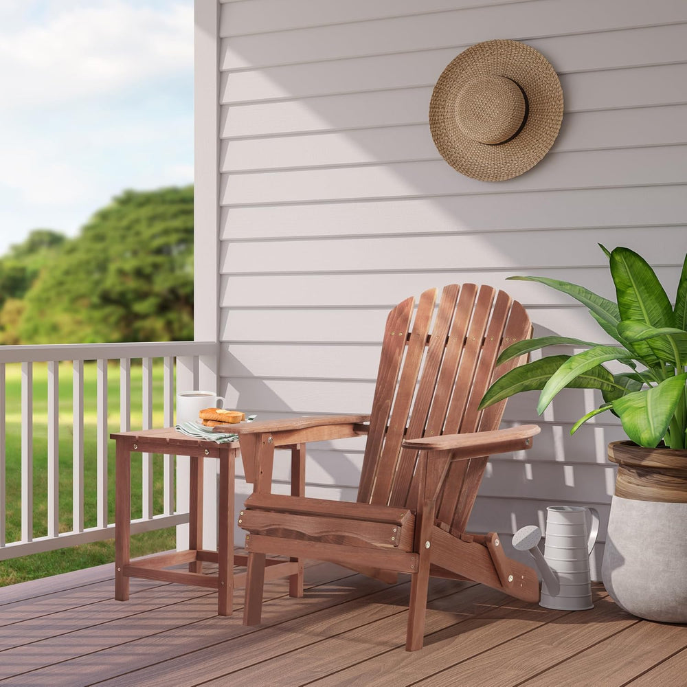 Mederra Wooden Folding Adirondack Chair Set of 2, Half Pre-Assembled Outdoor ...