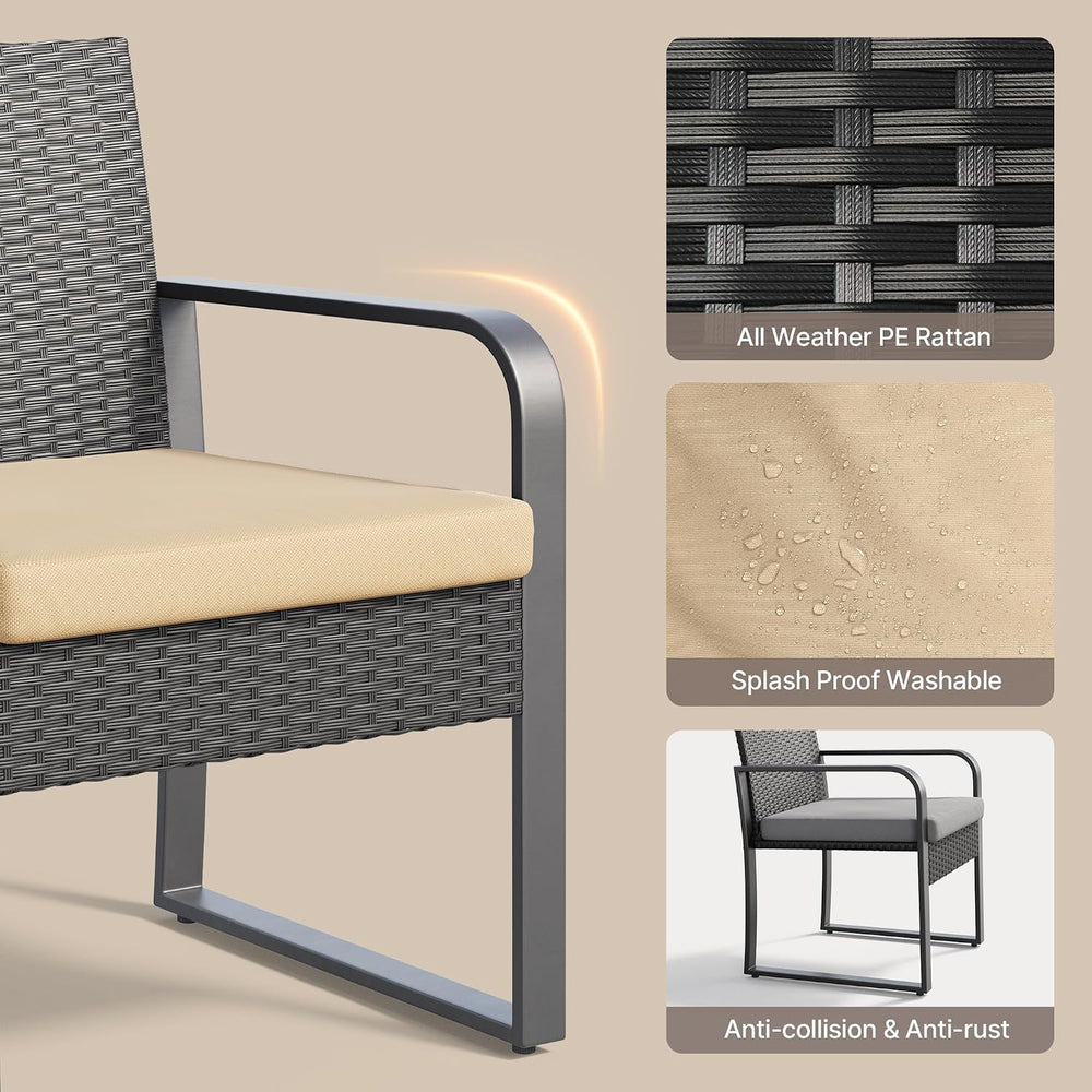Gizoon 3 Pieces Patio Furniture Sets, Cushion-Beige