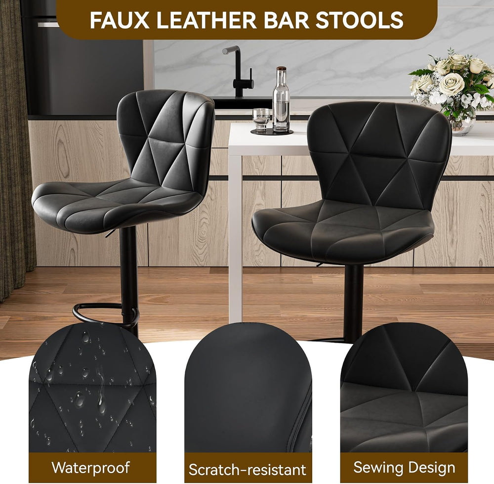 Nalupatio Modern Bar Stools Set of 2, Adjustable Faux Leather Upholstered Swi...
