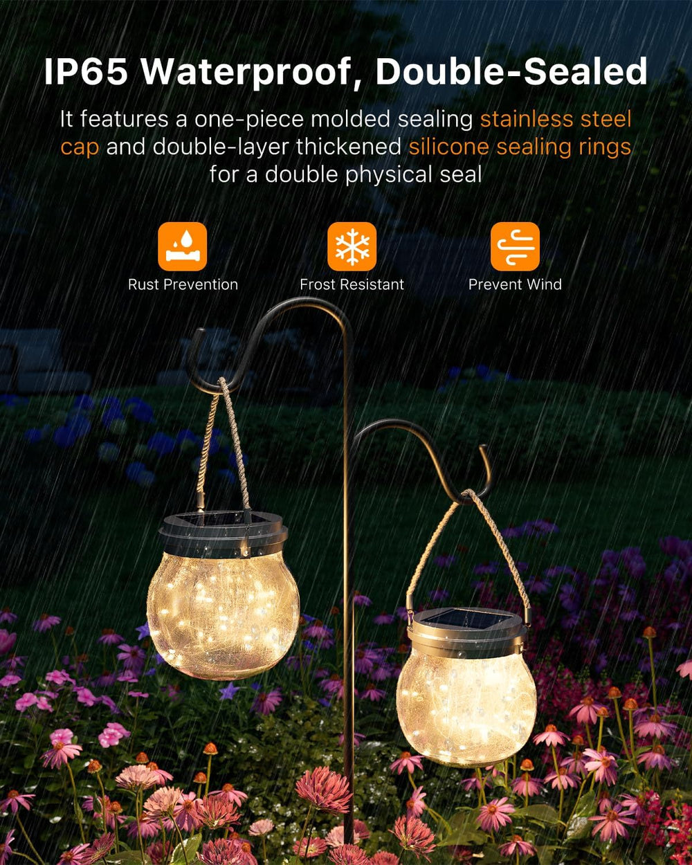 6 Pc Solar Powered Glass Ball Lantern Outdoor Waterproof Hang Round