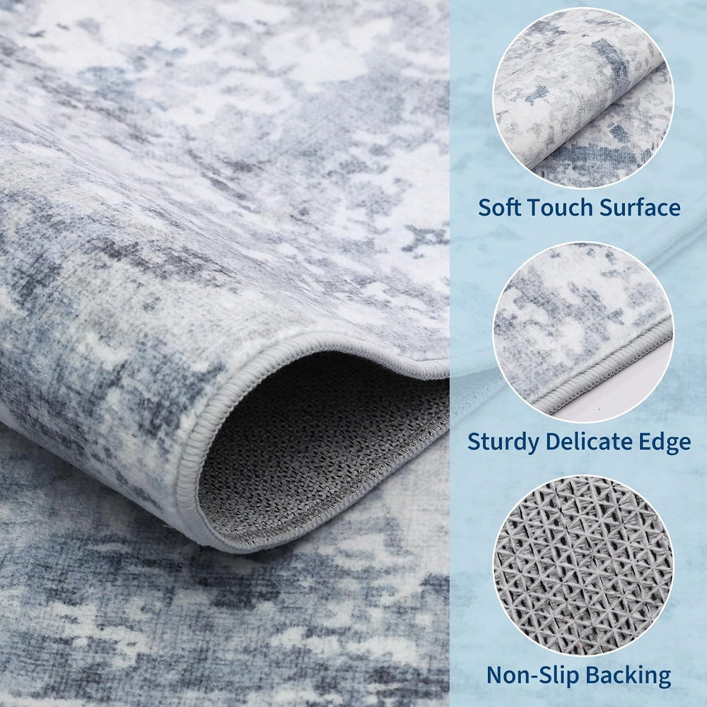 GarveeHome Washable 9x12 Abstract Area Rugs for Living Room Bedroom Blue