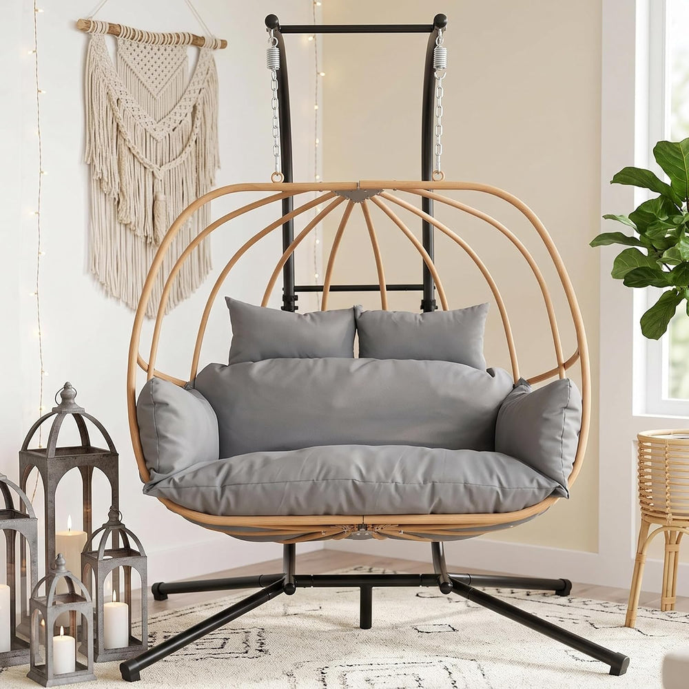 Double Egg Swing Chair Outdoor, 2 Person Egg Chair Outdoor with Cushions, Imi...