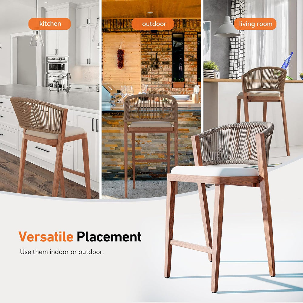 Modern Shade Chatham Outdoor Bar Stools Set of 2 with Rope Woven Backrest, Po...