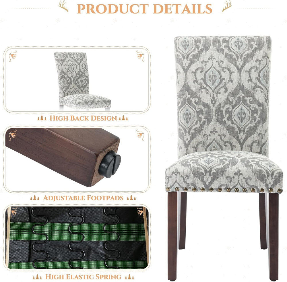 Parsons Dining Chairs Set of 2, Upholstered Nailhead Dining Room Kitchen Side...