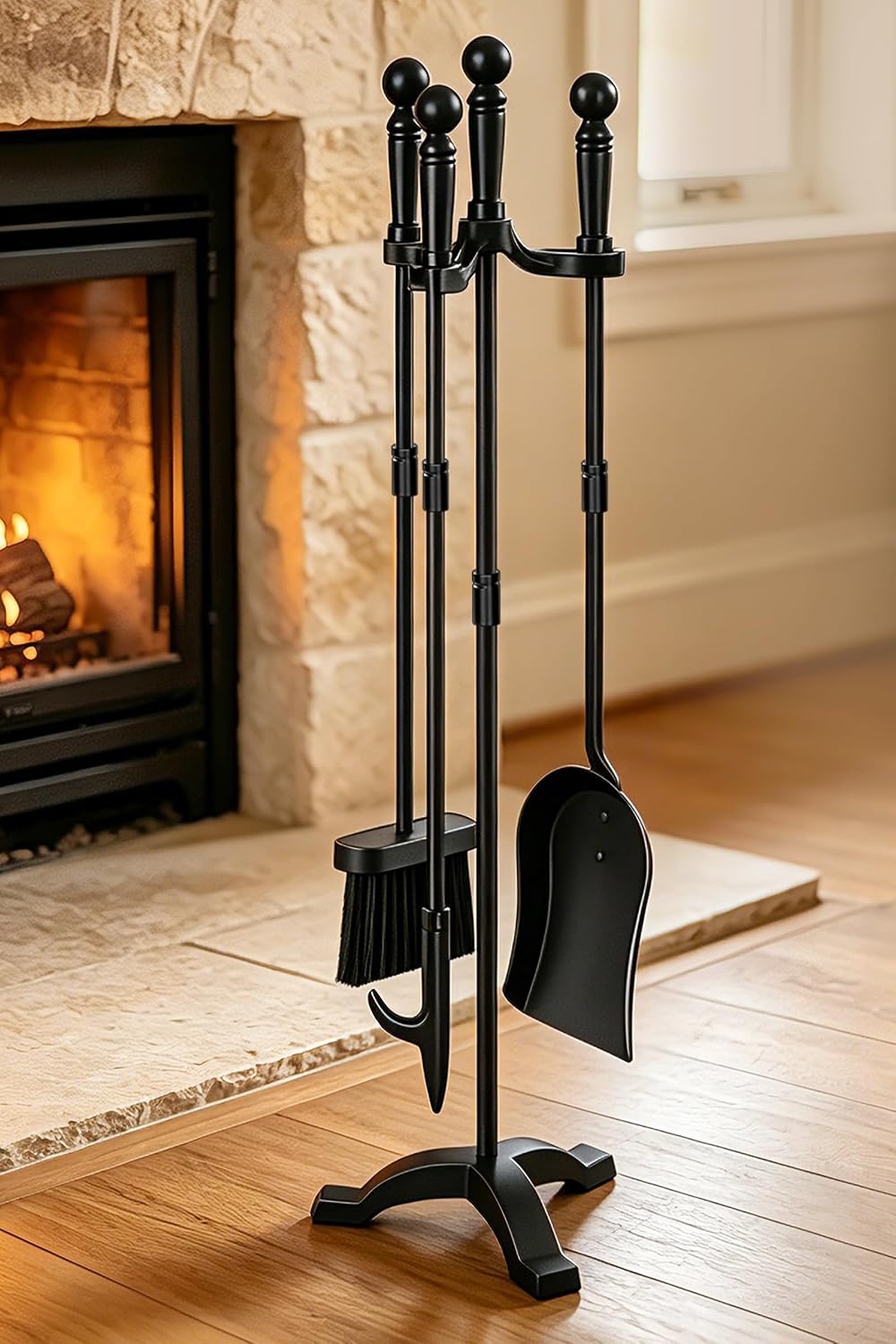 Gtongoko Fireplace Tools Set with Stand, 30-Inch Heavy Duty Steel